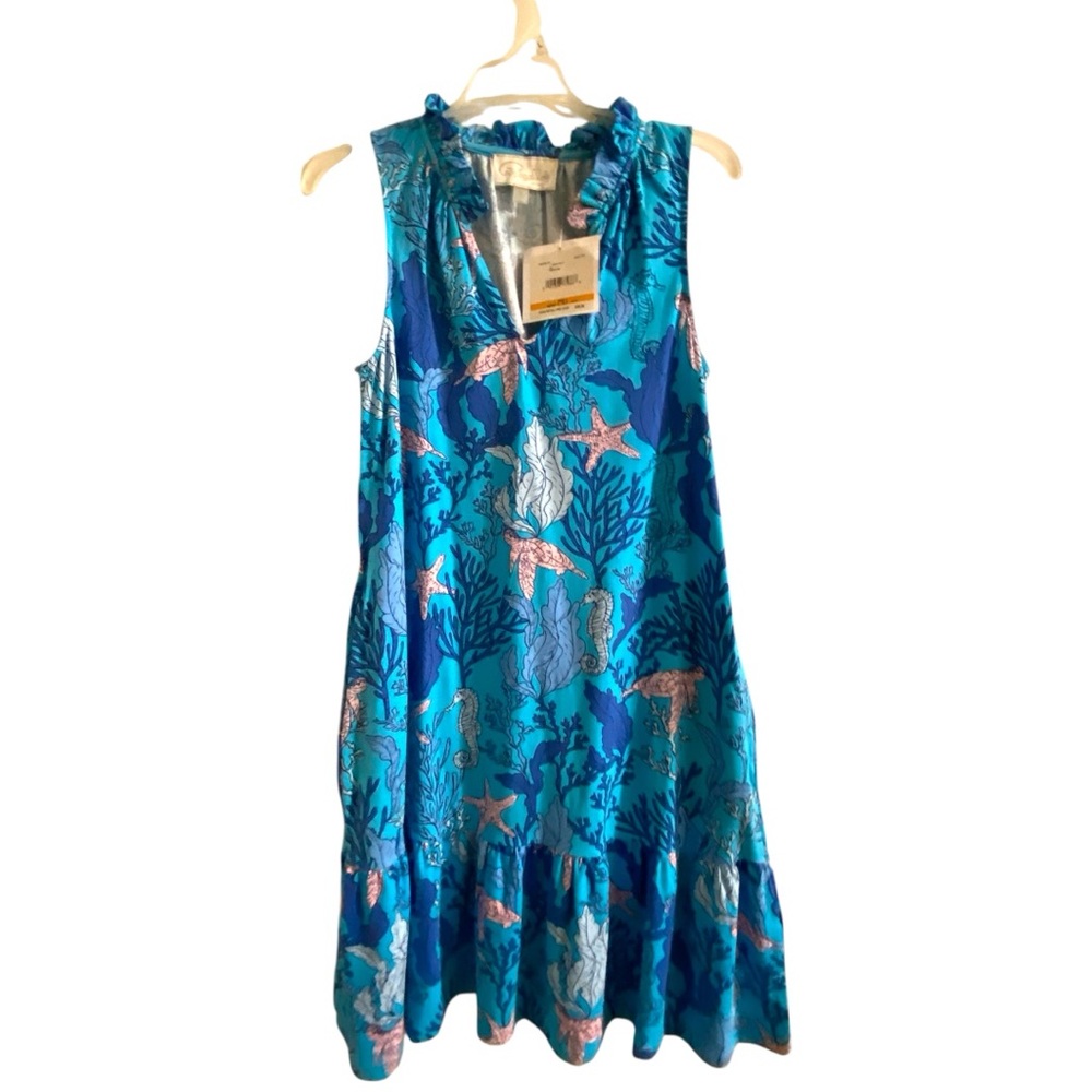 Pappagallo Azure Tank Dress - Sea Horse Turtles Starfish